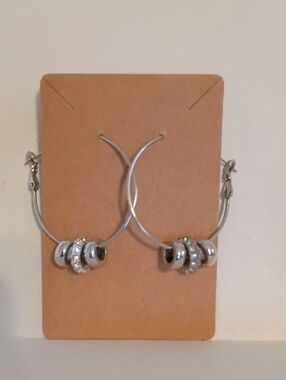 Silver Hoop Earrings Beaded Charm Dangle Hoops Lightweight Statement
